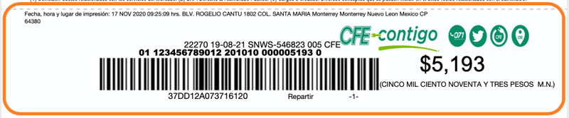 recibo cfe codigo de barras