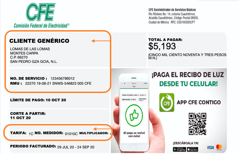 recibo cfe datos personales