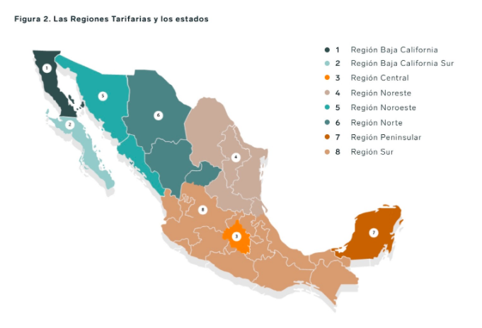 Regiones tarifarias CFE por estado